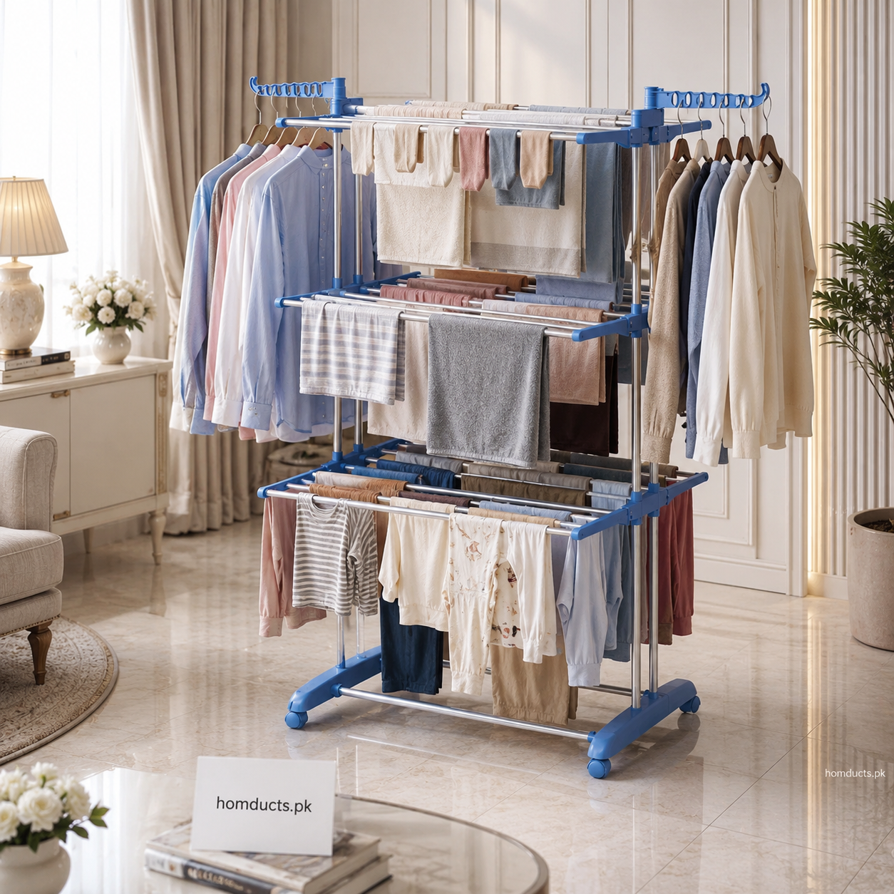 Foldable 3-Layer Floor-Standing Clothes Drying Rack